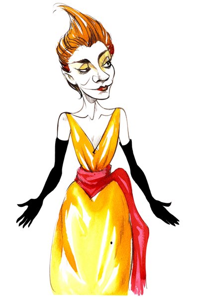 Yvette Guilbert, French actress and cabaret singer, caricature by Neale Osborne